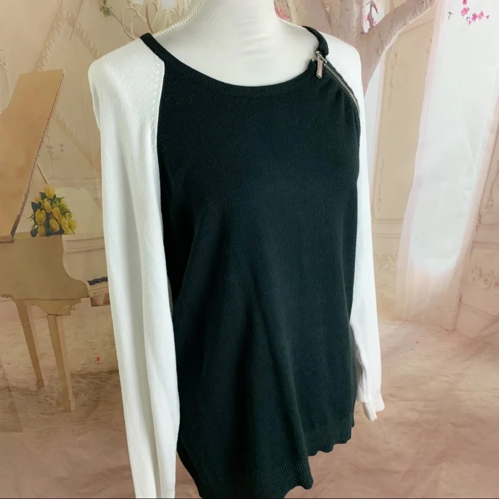 Michael Kors Black White Color block Zipper Sweater
